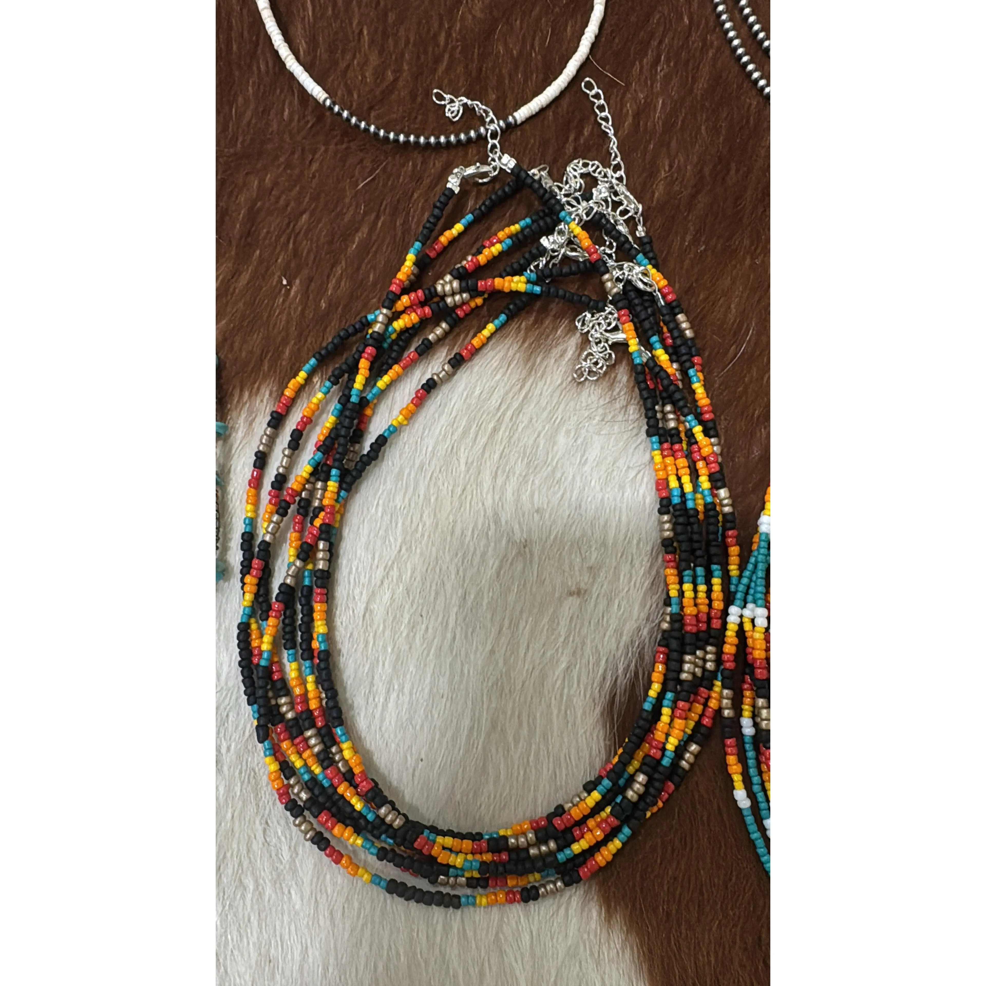 Seed bead, turquoise, black necklace