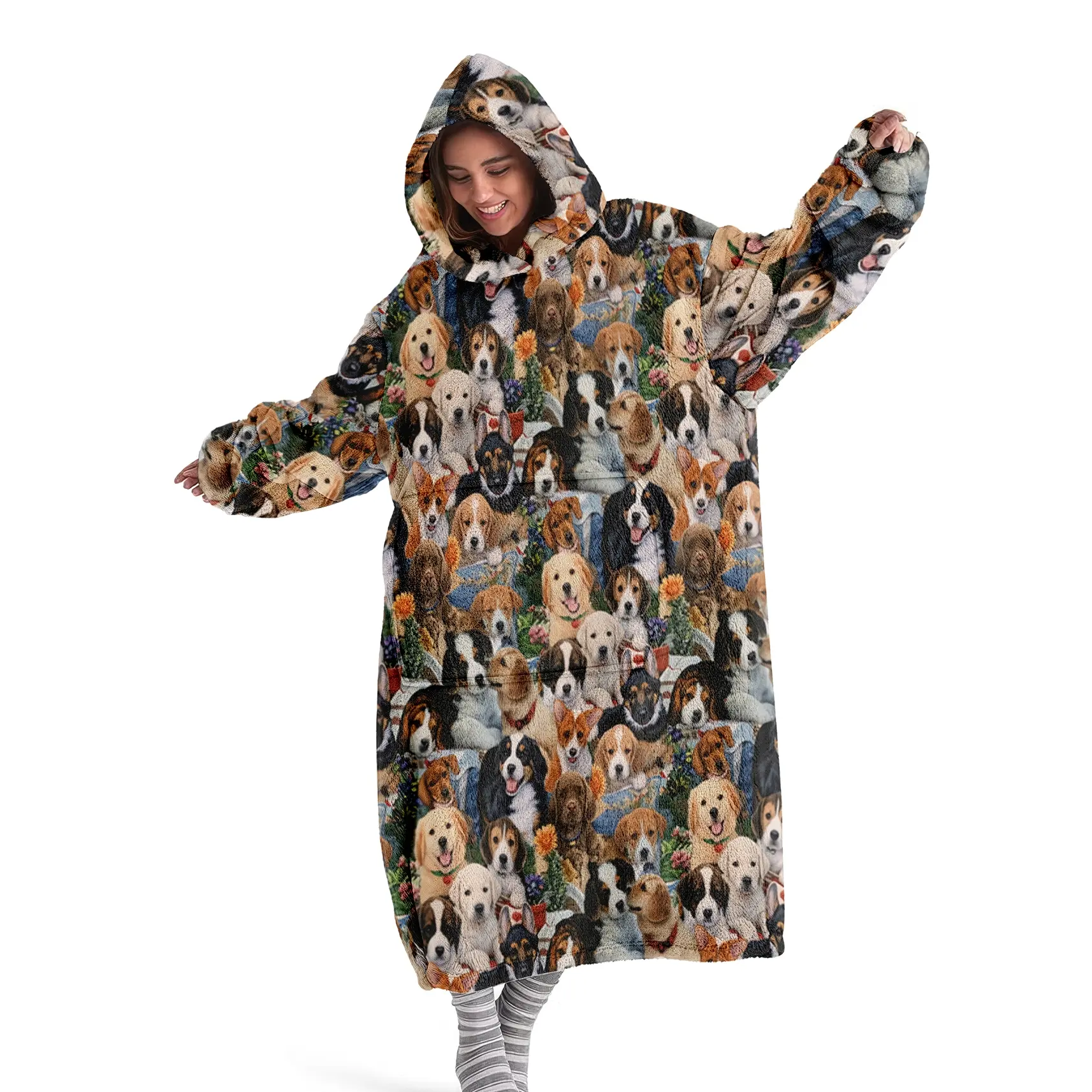 hoodie blanket，Wearable Blanket，Unisex Hooded Blanket with Cute Dog Pattern, Wearable Throw, Large Pocket, Home Warmth, TV Blanket, Outdoor Use, Gift Idea，Christmas Gift,Valentine's Day gift, Cozy Hooded Blanket