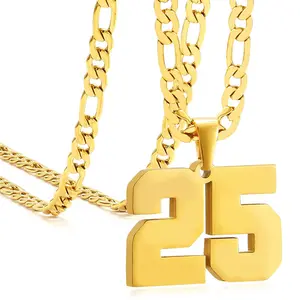 Athlete men's sports number necklace stainless steel pendant baseball basketball football team golde