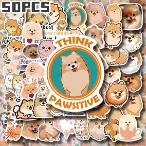 50PCS Cute Pomeranian Dog Aesthetic Stickers Pack, Kawaii Cartoon Puppy Fluffy Dog Illustration Vinyl Stickers for Scrapbooking, Journal, Planner, Album, Laptop, Water Bottle, Phone Case, DIY Craft Decoration, Gift Wrapping,Envelope Seals,Packaging Labels