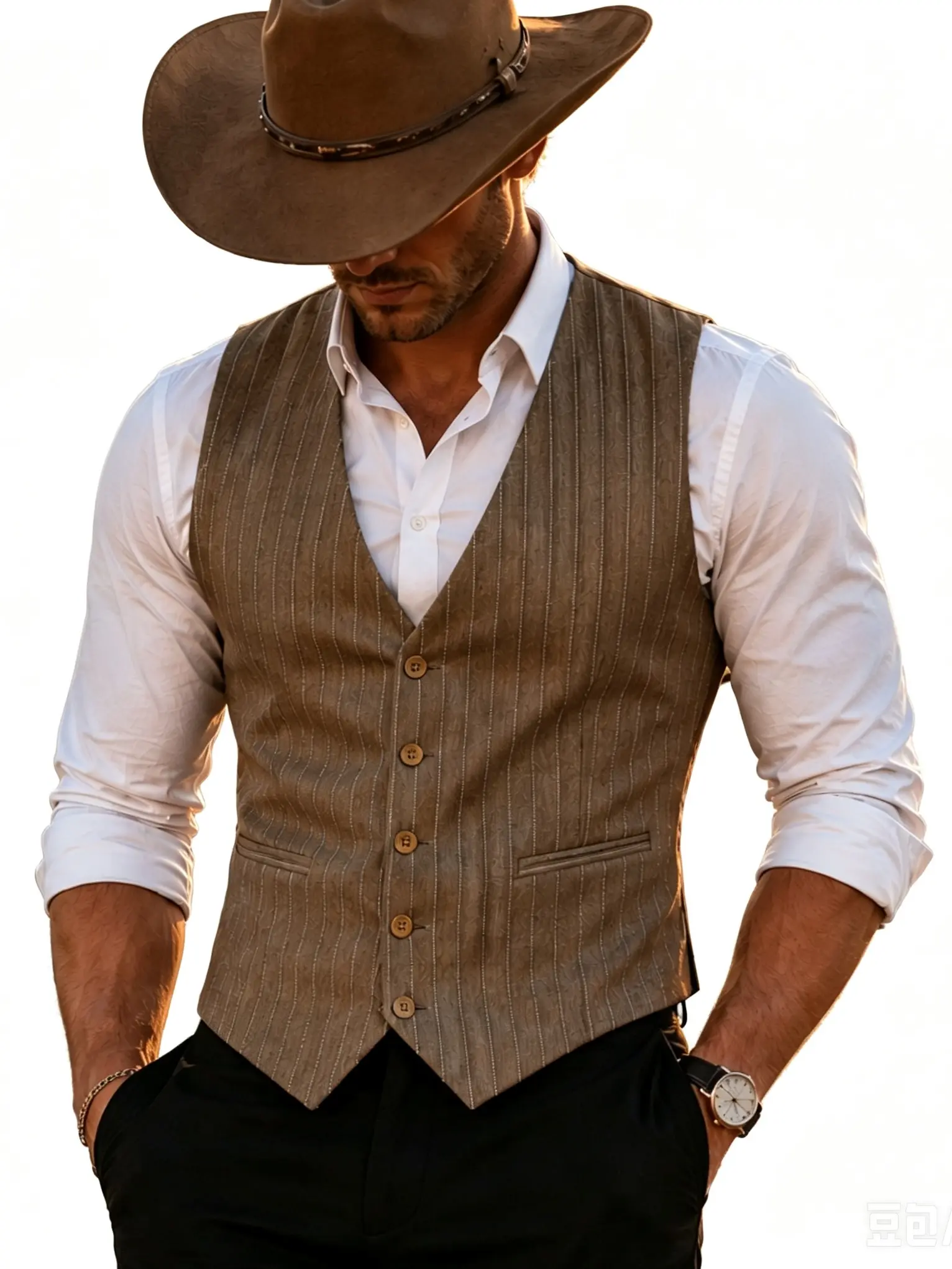 ALIZEAL Men's Pinstripe Suit Vest, V-Neck 5-Button Sleeveless Formal Wear with Pockets, Wedding Ready for Casual Business, Adjustable Back, Handwash Care, Menswear, Work, Matching, Wedding Party