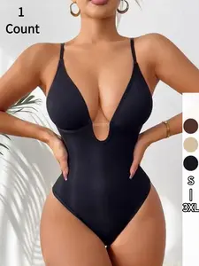S-3XL,1 count / 3 counts Women's Seamless Shapewear Bodysuit, Deep V Neck Waist Cinch, Breathable Soft, Adjustable Strap, Casual S-Type, Thong，All Seasons，Perfect for wedding season & bridal occasions