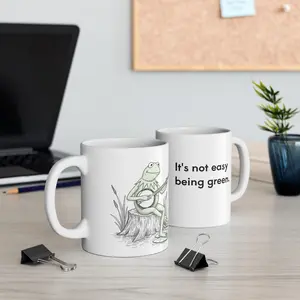 Kermit Ceramic Mug, Chill Frog It's Not Easy Being Green Loves Life, Gift for Muppet Fan, Funny Tea Cup, Kermit The Frog Coffee Mug, Green
