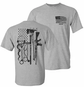 No One Fights Alone T-Shirt, Support First Responders Graphic Design, USA Flag & Tactical Tools Graphic Tee, For Police, Firefighters & Military Heroes, Patriotic Gift for Everyday Heroes, Trending Shirt