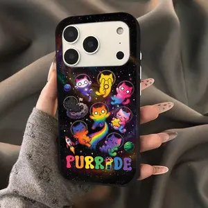 Purride Space Cats Pride Month Phone Case for iPhone 17 Pro Max, Cute Rainbow Cat Astronaut LGBTQ Shockproof Soft Cover, Cute Cat Lover Ally Gift
