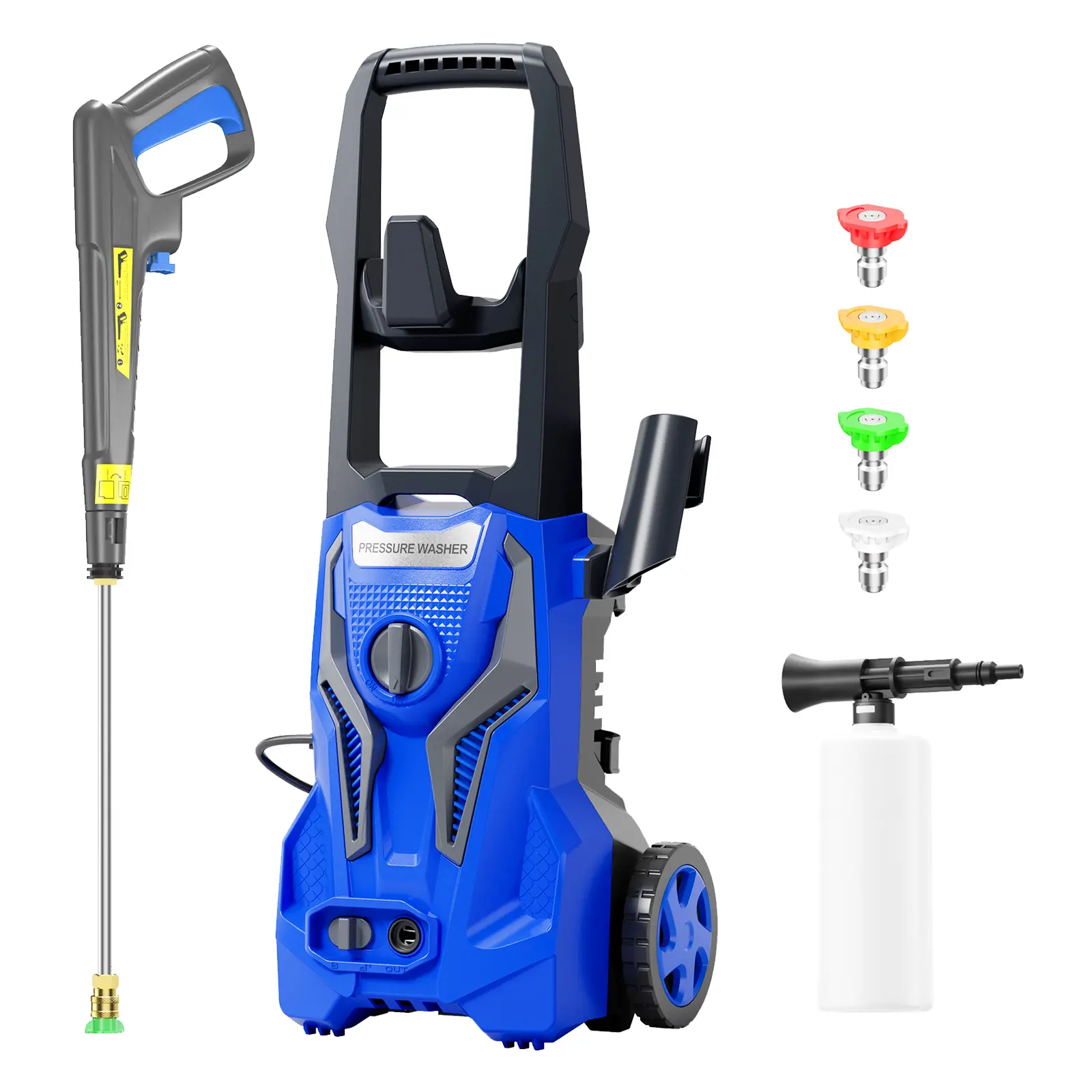 Electric Pressure Washer 2600PSI 2.6GPM, All-Around Surface Cleaning, Multi-Purpose Cleaning Performance, with 4 Spray Nozzle, 500ML Foam Cannon, Stainless Steel Lance, Total Stop System for Car, Driveway, Fence, Garden, Yard, Home Cleaning