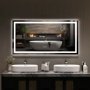 LED Bathroom Mirror – Front & Backlit, Dimmable Vanity, Anti-Fog, Shatter-Proof, Memory, 3X Magnifier, Horizontal/Vertical Wall Mount, Modern, Single Strip