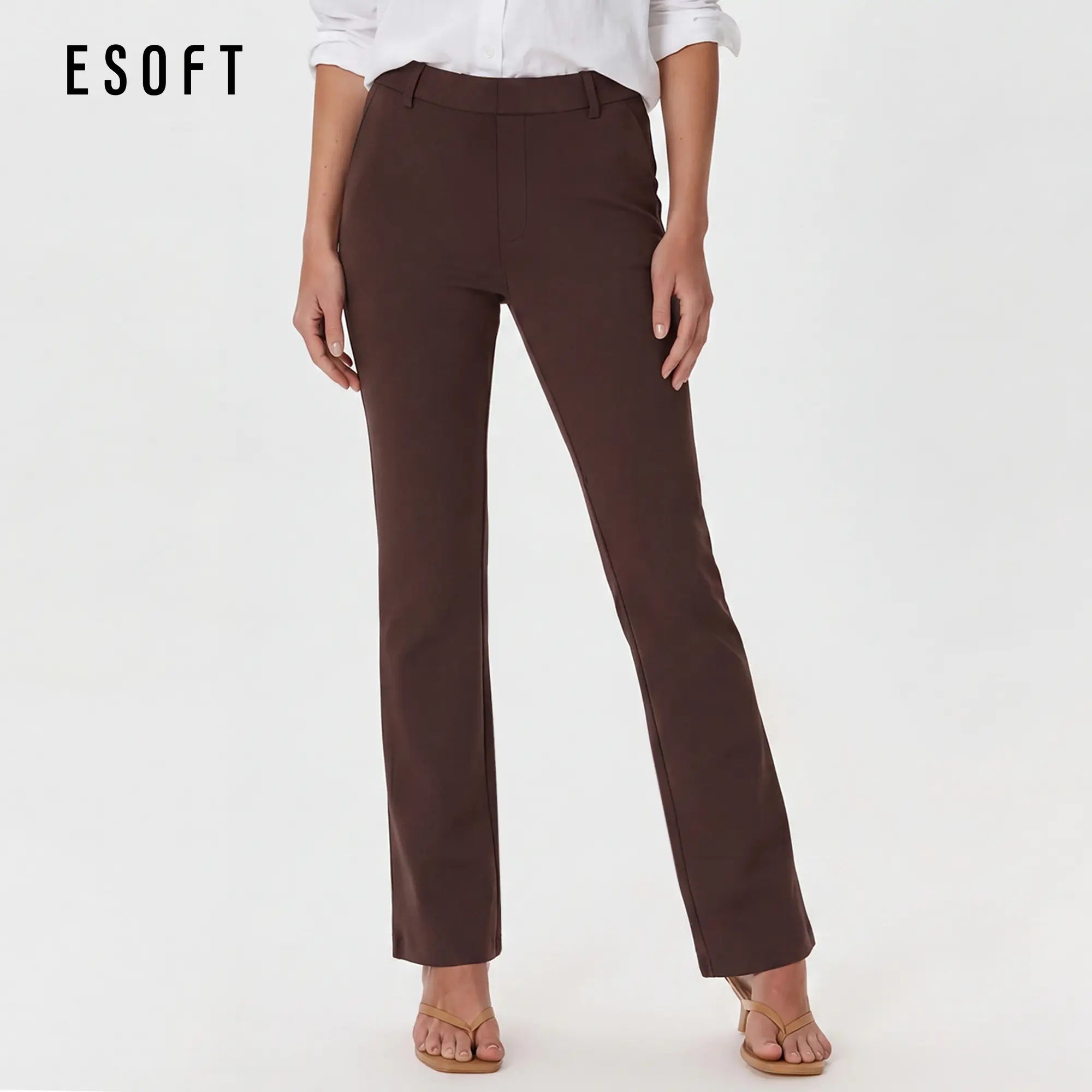 ESOFT Women's Stretch Straight Leg Faux Pocket Work Pants, Petite-Friendly Pull On Wrinkle Free Ponte Dress Pants for Business Casual