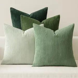 4Pcs Boho Farmhouse Sage Green Throw Pillow Covers 18x18 Inch Set of 4 Mordern Nordic Cushion Covers Soft Corduroy Christmas Home Decor Home Textile for Couch Bed Sofa Living Room Forest Green