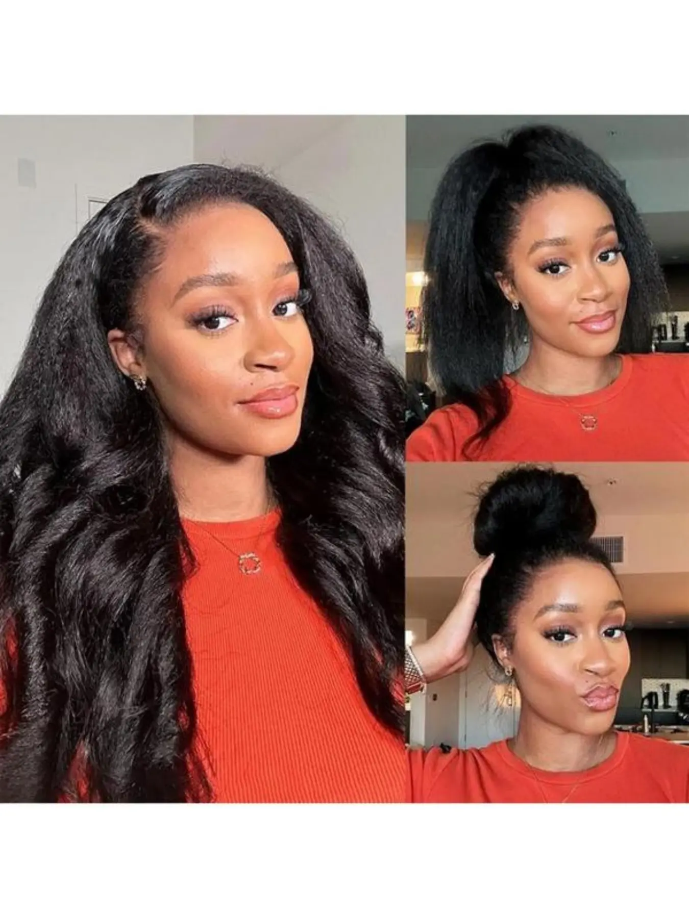 Kinky Straight Glueless Half Wig Human Hair Glueless Wig for Women 180% Density  Wigs Human Hair with Drawstring 3 In 1 Flip Over Half Wigs for Beginner Natural Color Glueless Ponytail Wig