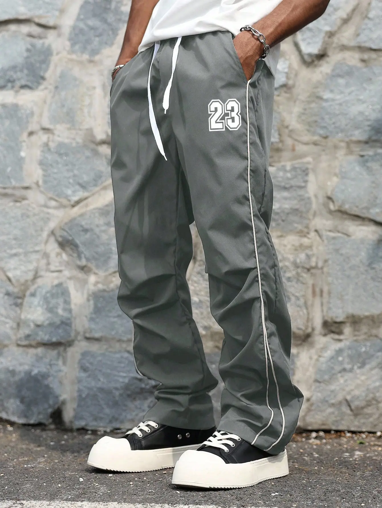 Men’s Retro Basketball Track Pants - 23 Print, Side Stripe, Aesthetic, Contemporary, Vintage-Inspired, Multi-Sport - Ideal for Streetwear, Casual Outings, Aesthetic Men's Pants, Contemporary Men's Pants