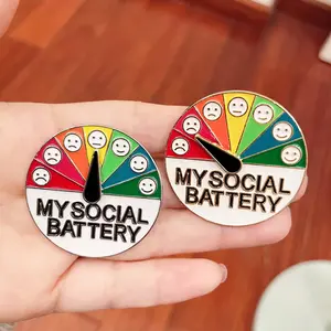 2 Pc Social Power Lapel Pins, Sliding Rotating Emoji Metal Badges, Emotion Management, Cute Fashion Accessory, Bag Charm/Chest Accessory