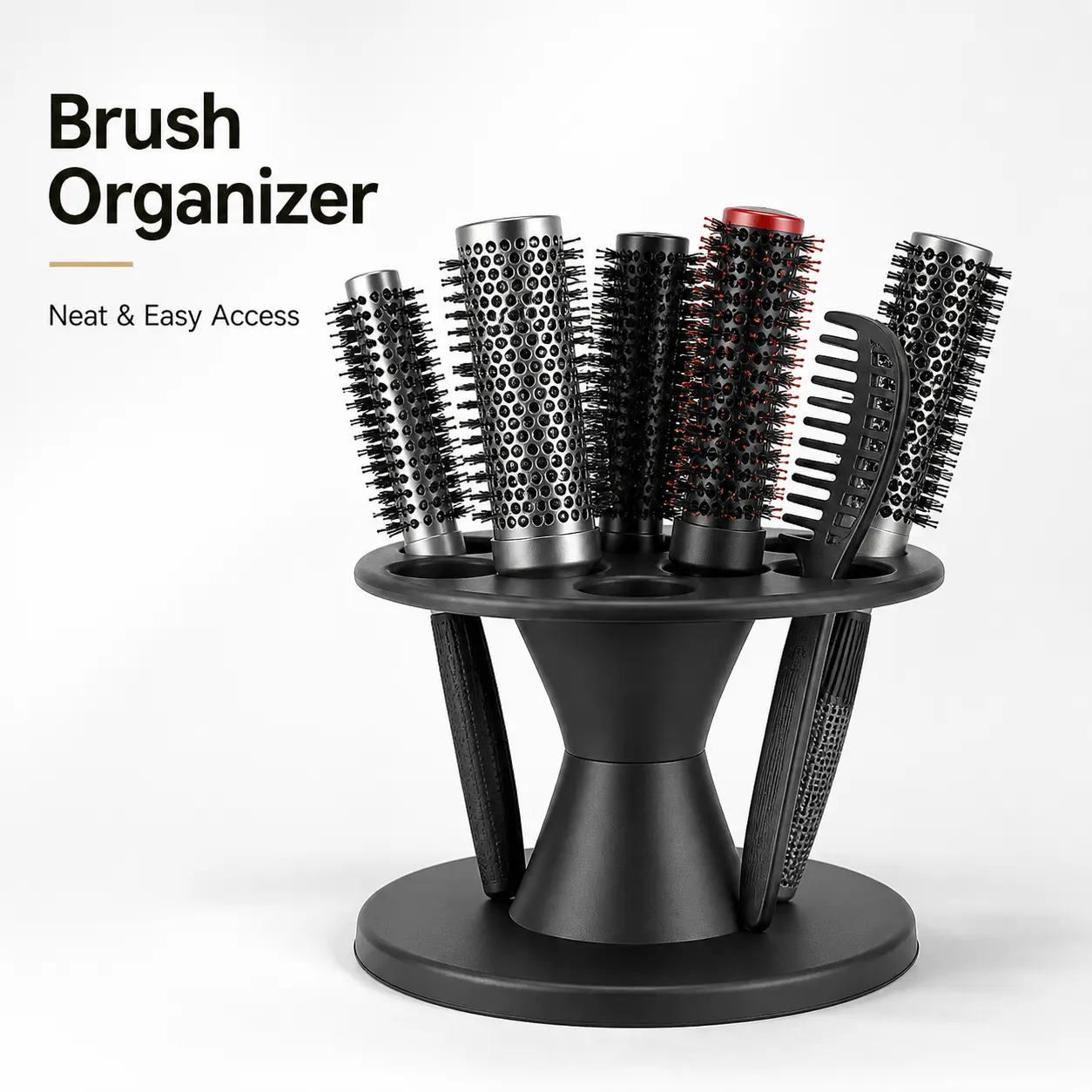 1 Count, Hair Comb and Brush Storage Rack Black Multi-hole Design Organizer Stand for Salon Hairstylists to Place Hair Styling Tools