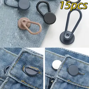 Adjustable Waist Extender for Pants, 15pcs No Sew Detachable Button for Jeans, Elastic Easy Fit Button Extender, Sewing Supplies