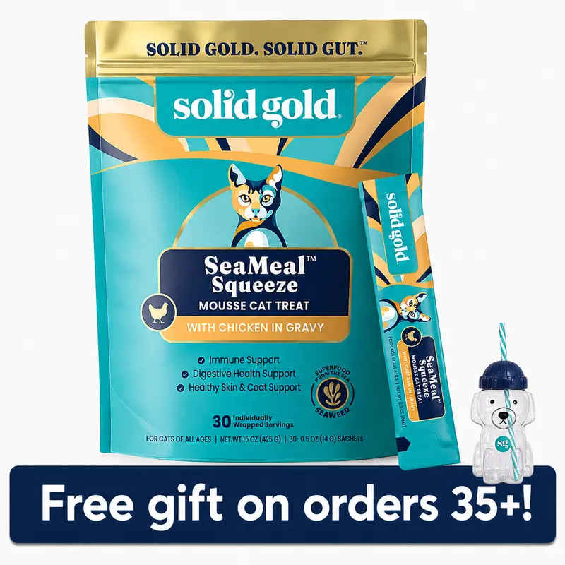 Solid Gold SeaMeal Squeeze Chicken Flavor Mousse Treat for Cats with Seaweed & Flaxseed for Immune Support & Healthy Coat