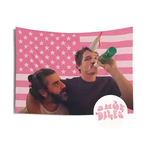 Pedro Pascal & Oscar Isaac Pink Wall Tapestry American Flag