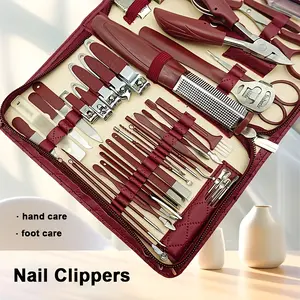 42pcs Diamond Pattern Stainless Steel Manicure & Pedicure Set - Includes Nail Clippers, Eagle Beak Pliers, Ear Scoop, And Eyebrow Trimmer With Zippered Case