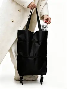 Foldable Shopping Bag with Wheel, 1 CountPortable Collapsible Large Capacity ShoppingBag, Retractable Shopping Bag with Wheel,Foldable Shopping Cart,Shoulder bag,Home Organizer for DailyUse, Grocery Bag Carrier,Picking Up Packages