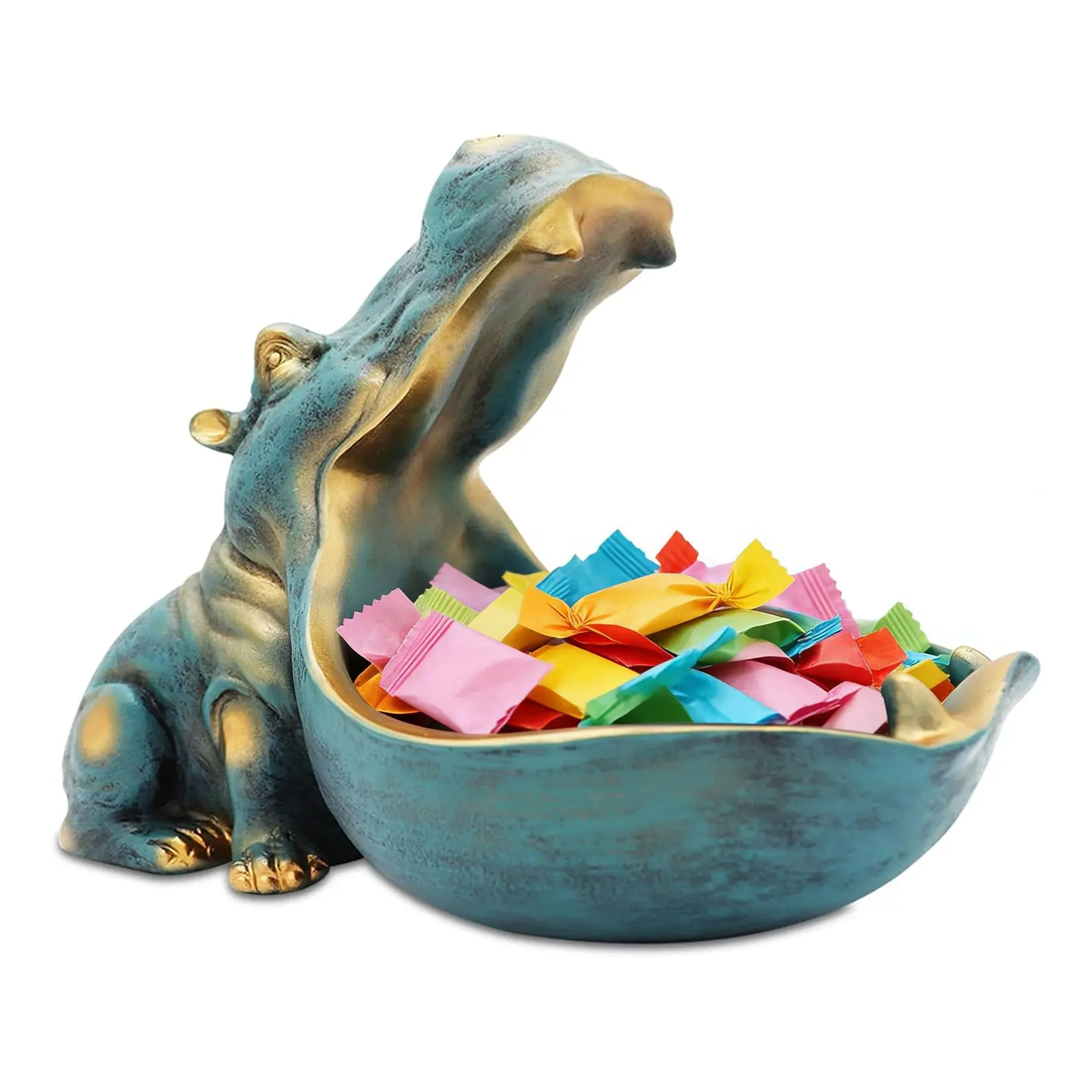 GAOMON Deep Blue Novelty Hippo Resin Decorative Tray – Hippopotamus Storage Bowl for Candy, Keys, Snacks, Desk Organizer, Home Decor Accent Figurine