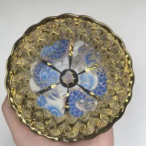 Golden Blue Dragon Mandala Handcrafted Ceramic Teacup – Artisanal Jianzhan