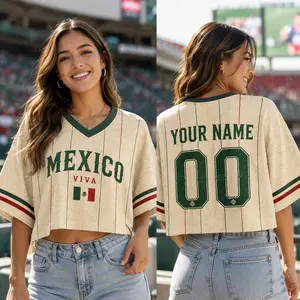 Custom Mexico Crop Top Jersey, Personalized Name and Number Crop Tee, Women's Game Day Fan Shirt, Lightweight Breathable Sportswear, Mexico Soccer Fan Apparel Gift for Football Supporters and Sports Lovers