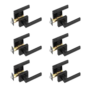 【Summervibes】VEVOR Passage Door Handle, 6 Pack Matte Black Door Lever, Left or Right Handing Reversible Lever Non-Locking, 45° Rotation to Open, Universal Square Interior for Hallways, Closets, Meeting Spaces