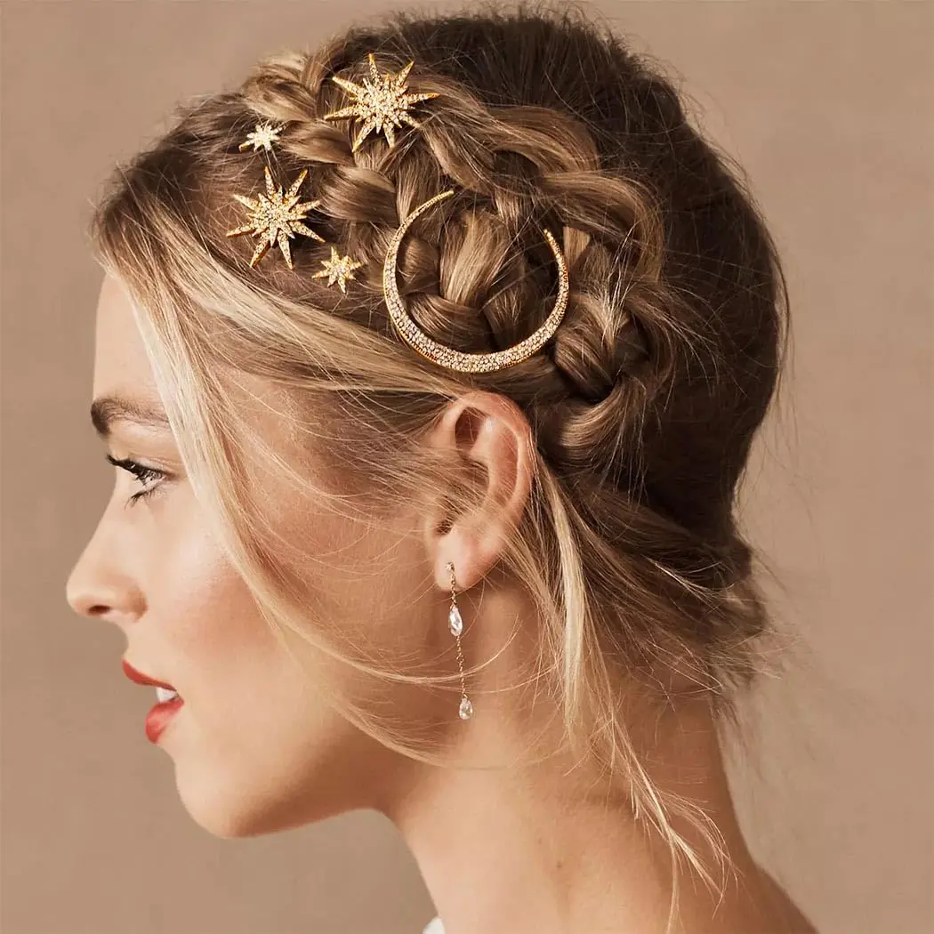 Bartosi Rhinestone Moon Hair Clips Silver Star Hairpins Crystal Decorative Bobby Pin Bride Wedding Hair Pins Side Clip Hair Accessories for Women and Girls (Pack of 3)