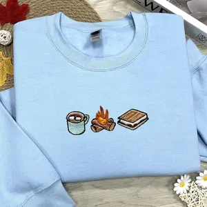 Embroidered Smores Sweatshirt, Campfire Embroidery Shirt, Camping Team Shirt, Fall Apparel Sweatshirt, Camping Outdoor, Gift For Best Friend