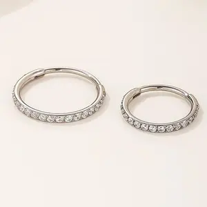 18G CZ Titanium Nose Ring Hinged Clicker Ring 8mm Rainbow Aurora Hoop for Septum Conch Helix Cartilage Daith Piercing Jewelry Trendy