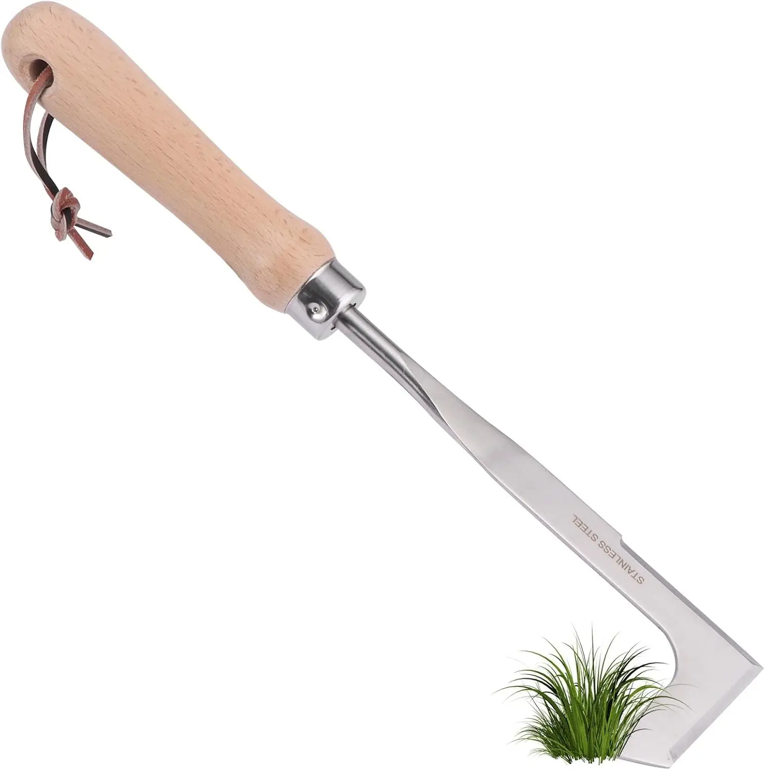 Garden Crack Weeder Tool, Stainless Steel Crevice Crack Weeder, Wooden Handle Crevice Weeding Tool L-Type Manual Weeder Tool for Driveway Terrace Weed Removal