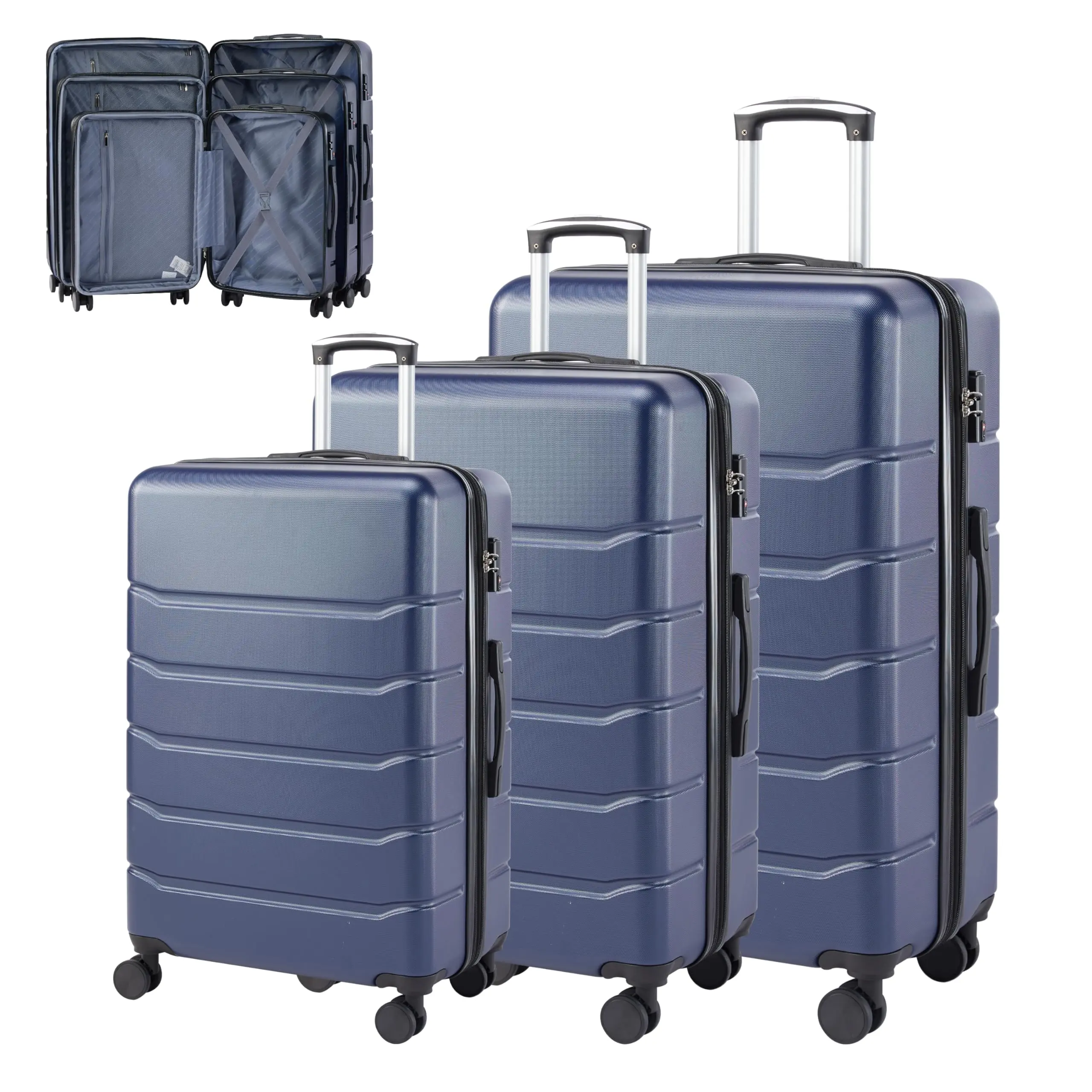 Luggage Sets, 3 Piece Durable Suitcase Set with Spinner Wheels, 3 Pcs Hard Shell Lightweight Luggage with TSA Lock, Large Checked Travel Suitcases, 20/24/28 Inch 20-28 inch Luggage, Expandable Hardside Suitcase with Spinner Wheels, Hard Shell ABS summerwi