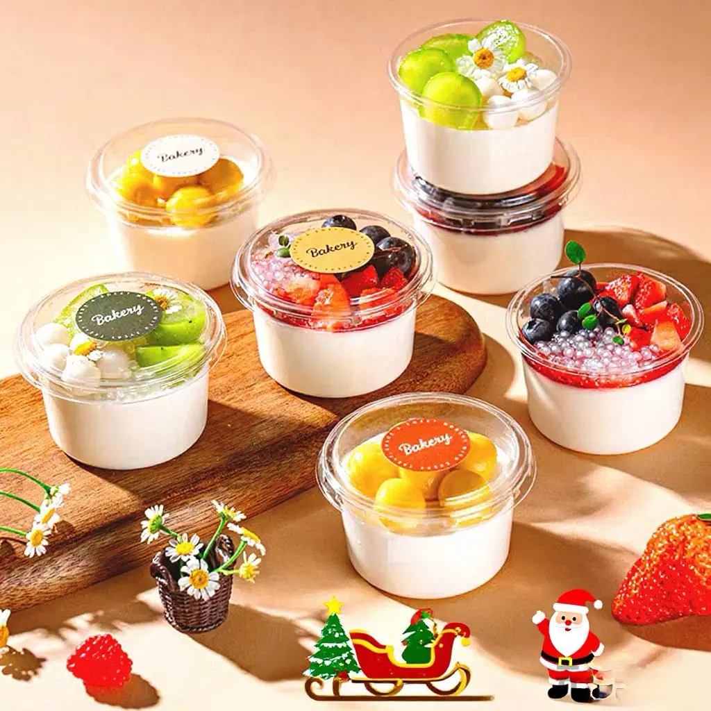 50/100 Piece Cupcake Cups Set with Flat Lids, Cream Cheese Chocolate Ice Cream Cups, 5oz/150ML Takeaway Boxes, Frozen Drink Cups, Plastic Dessert Cups, Baking Accessories, Baking Supplies