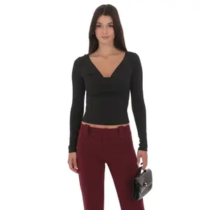 Plunge Cowl Neck Top in Black