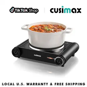 CUSIMAX Adjustable Cast Iron Electric Hot Plate - 1500W Corded Unit with Concealed Handle, Temperature Controls, Overheat Safety, Durable Multifunction Design for All Cookware Including Cast Iron
