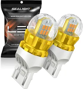 SEALIGHT 7440 7443 LED Bulb Amber Yellow Turn Signal Lights with External Resistor, 360° Light Output, HD Projector 3000LM, Pack of 2