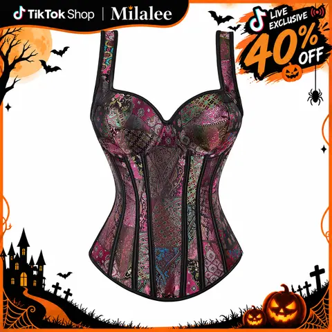 MILALEE Women's Gothic Shoulder Straps Tank Overbust Corset Halter Bustiers Top Plus Size Lingerie Halloween Gothic Party Outfit XS-7XL 1569-ZC live1