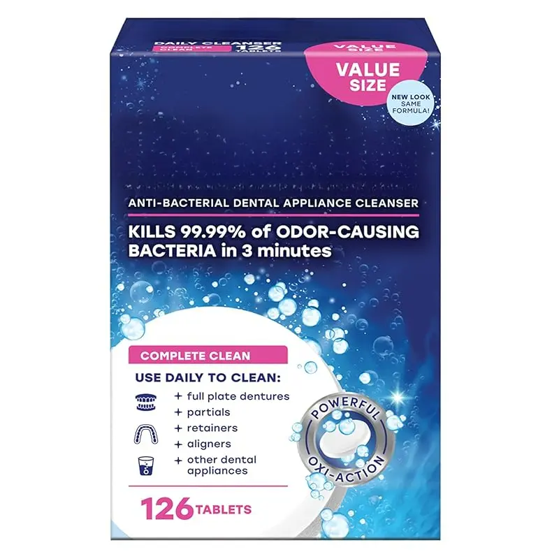 Retainer Cleaning Tablets, Denture Cleanser Tablets for Dental Appliances, Complete Clean, 126 Tablets