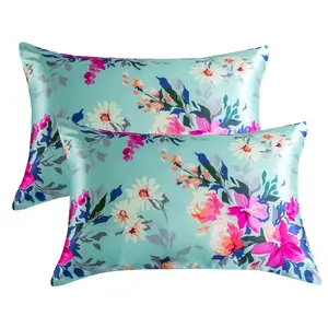 Floral Print Satin Pillowcase without Filler, 2 Counts Envelope Closure Design Pillowcase, Soft Comfortable Pillow Cover for Home Bedroom
