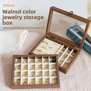 High‑end Exquisite Small Walnut Wood Grain Jewelry Storage Box, Multi‑functional Jewelry Case for Rings, Necklaces and Earrings