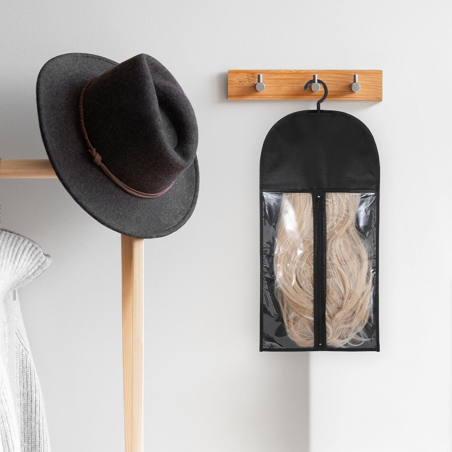 6PCS Wig Storage Bags with Matching Hangers, Breathable Dustproof Covers in Assorted Colors for Wigs, Hair Extensions & Hair Accessories