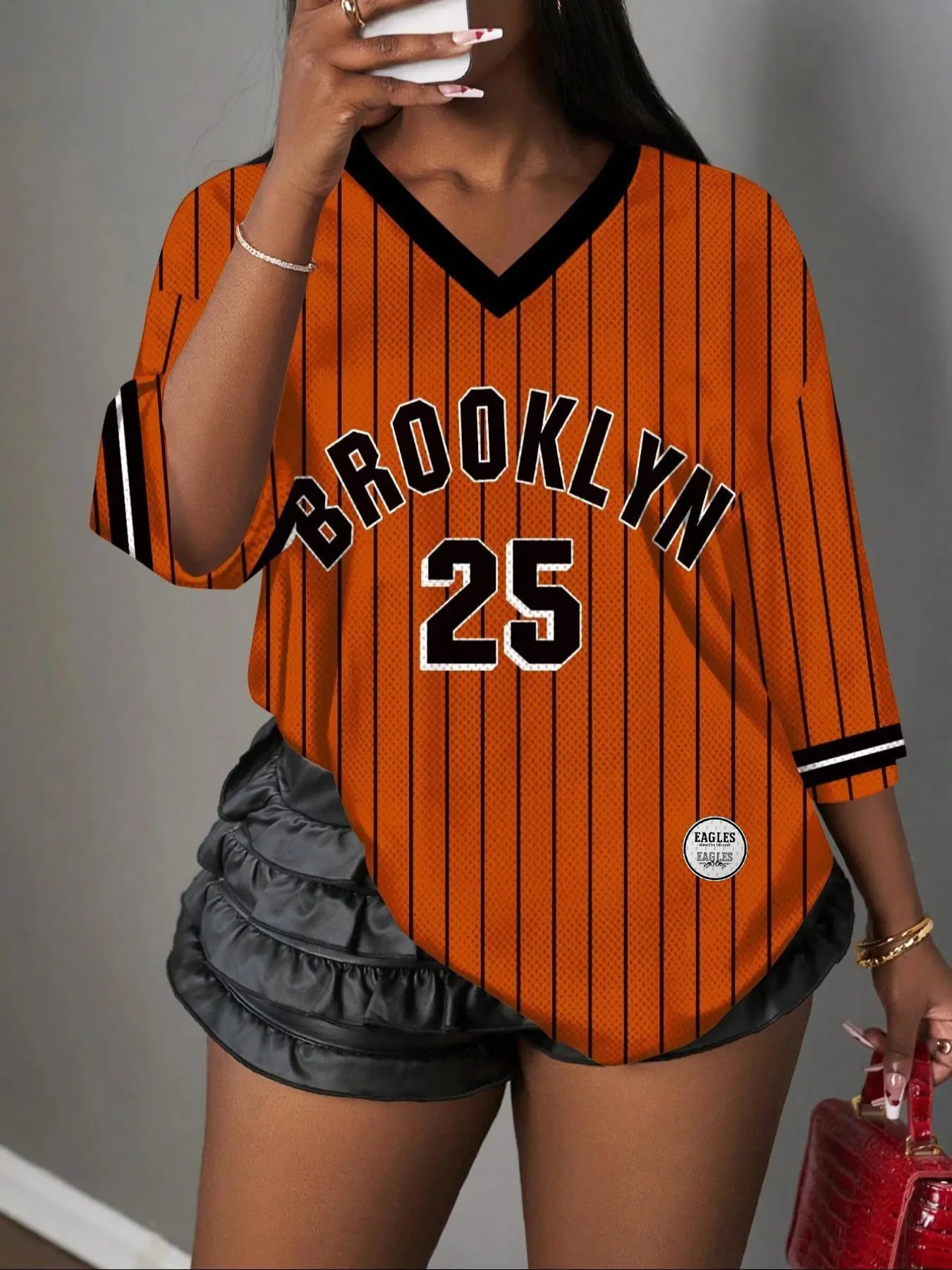 Women's Y2K Casual Simple "Brooklyn" Letter Print T-Shirt, Athletic Fitted Breathable Mesh Sports Ball Jersey, Streetwear, Athletic Sports Clothing, Fitness T Shirt for Daily Wear