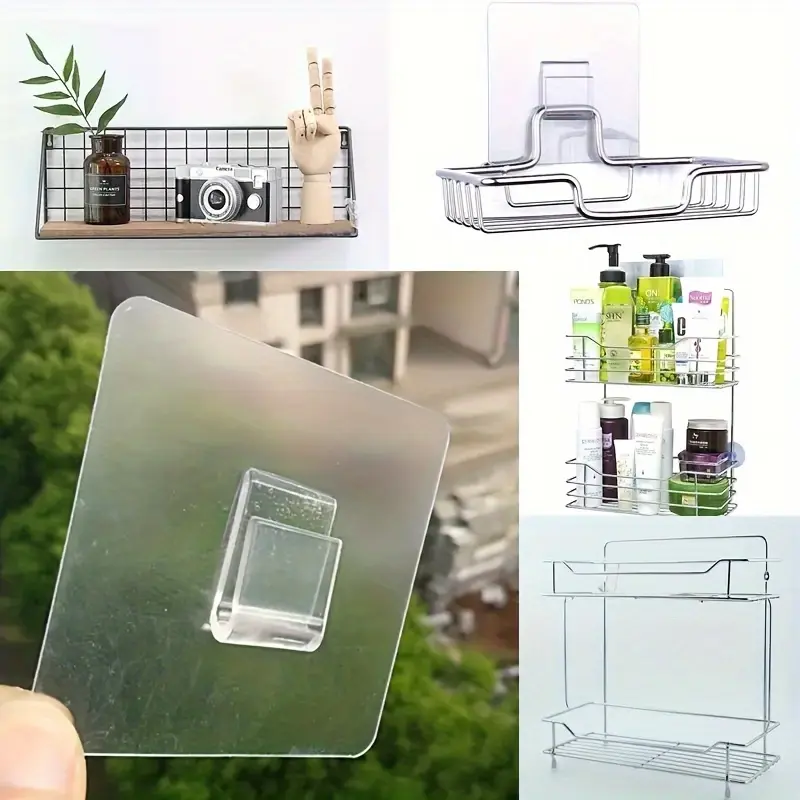 10pcs Adhesive U-Shaped Clips, No-Drill Wall Hooks for Kitchen, Bathroom & Bedroom – Easy Install, Plastic Design, Holds Utensils & More, Damage-Free, Bathroom Organizing Accessories, Room Organizers, Utility Hooks