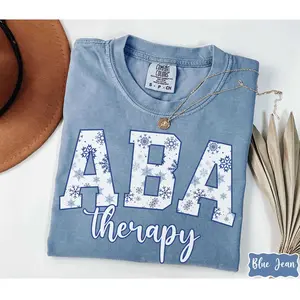 ABA Therapy  Snowflake Shirt, Blue Toile Christmas BCBA Gift, Applied Behavior Analyst, Winter RBT Behavior Therapist Tee