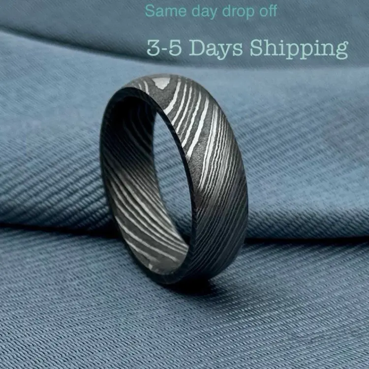 Simple 6mm Domed Damascus Ring with Deep Pattern – Durable Handmade Ring