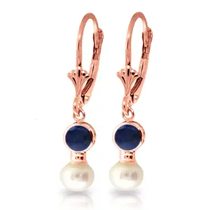 14k Rose Gold Dangle Earrings with Freshwater-cultured Pearl and Sapphire