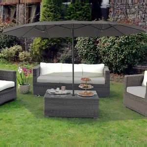 Extra Large Double-Sided Patio Umbrella with Base - 15FT Rectangle Outdoor Canopy - Easy Crank, Heavy Duty Sun Shade for Garden, Pool, Deck, Lawn, Market