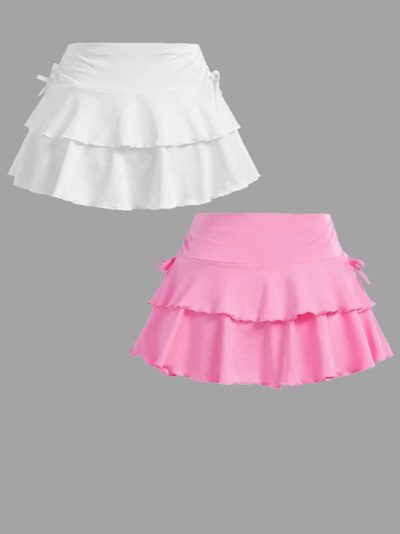 2-piece set of pure color knitted fashionable double-layer ruffle edge short skirt for teenagers, casual play and sports, simple and versatile, elegant, suitable for spring, summer and autumn, machine washable and dry cleanable, suitable for teenagers' cl