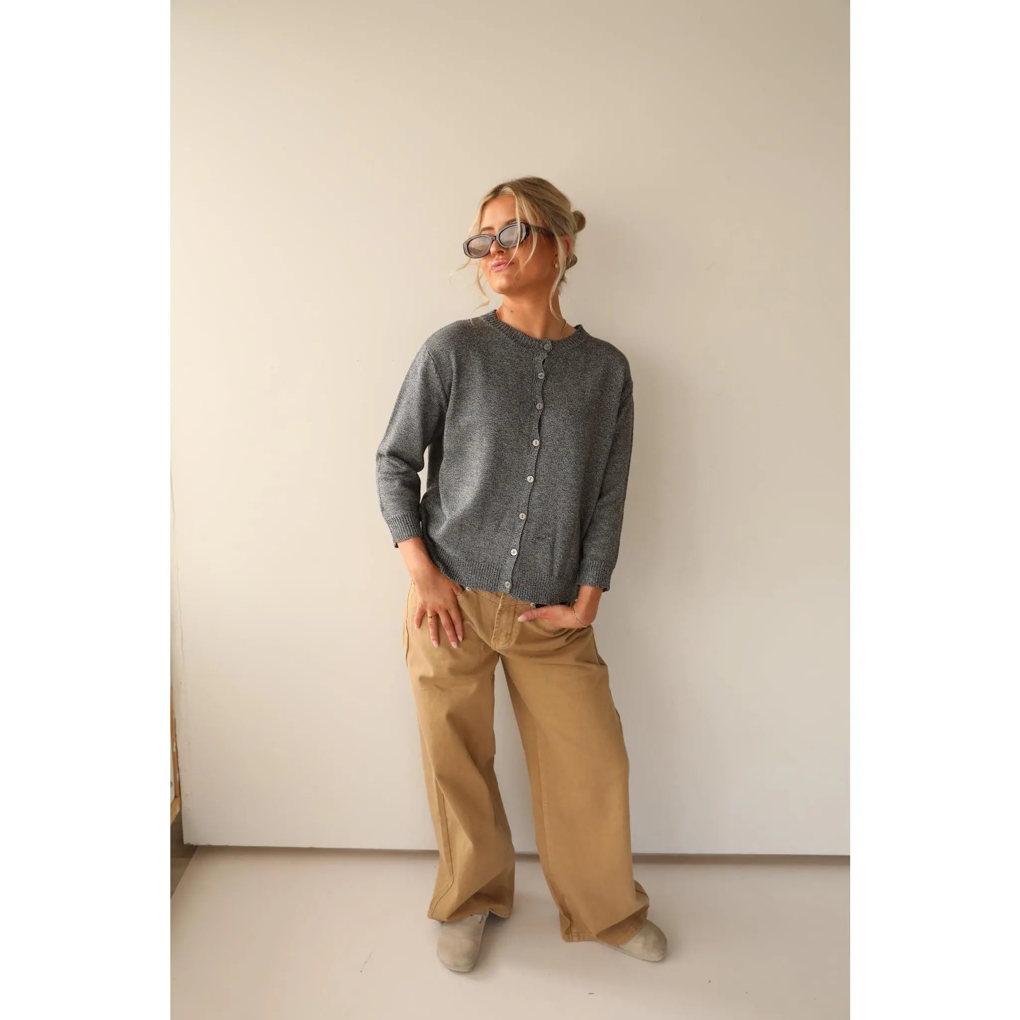 Rae: Short Sleeve Button Down Sweater Rae: Short Sleeve Button Down Sweater