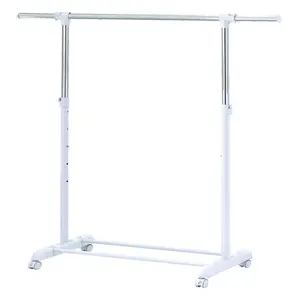 Adjustable Rolling Garment Rack – Chrome & White Metal Clothing Stand