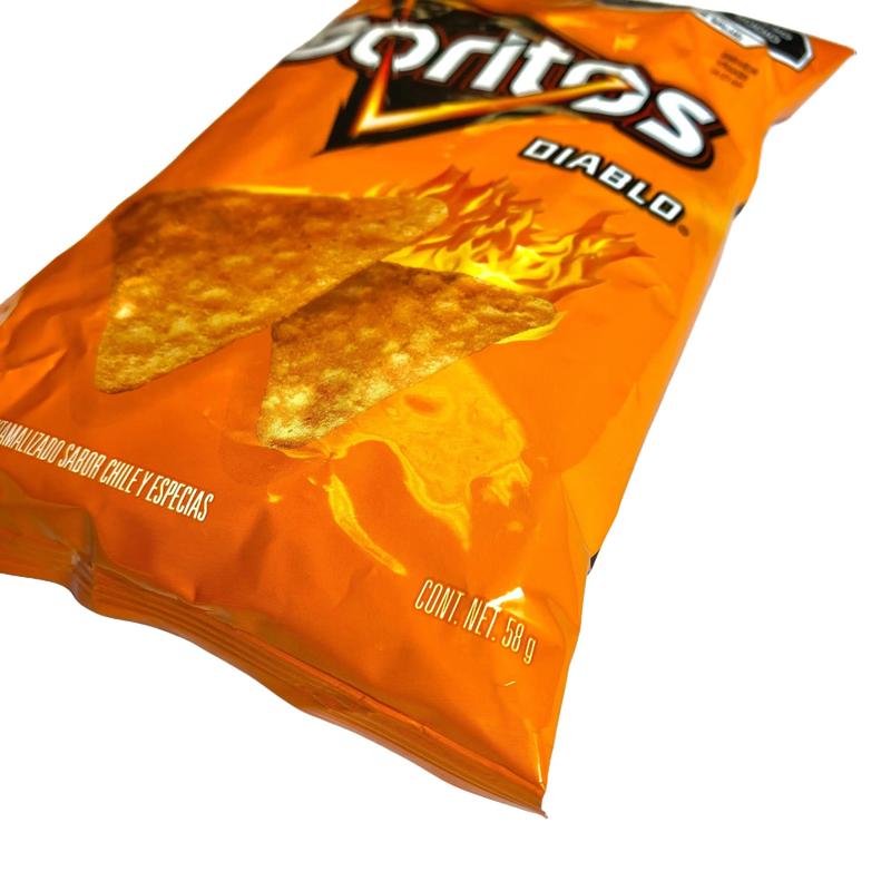 5 - PK DORITOS DIABLO - 58 GRAMS PER BAG - MEXICAN CHIPS - PAPITAS MEXICANAS - SABRITAS MEXICANAS